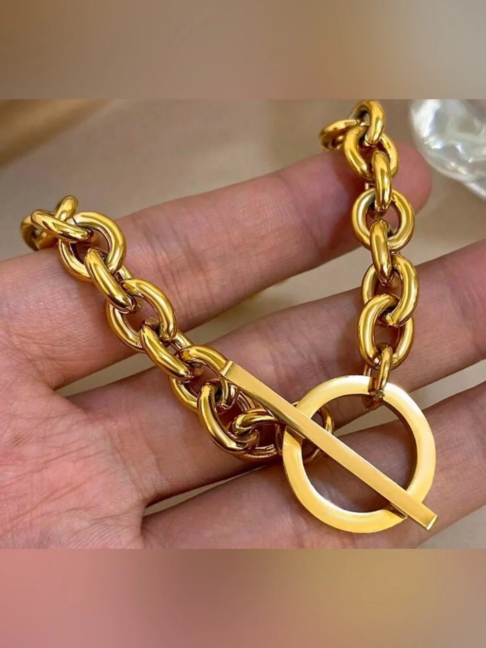 Gold Plated Toggle Chain Bracelet Stainless Steel Tarnish Resistant